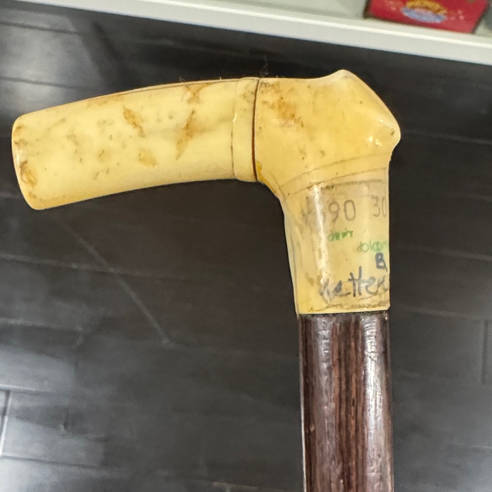 more of my uncle’s stuff, vintage walking cane with ivory top handle.